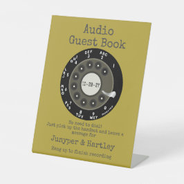 結婚のオーディオゲストブックブラックロータリーダイヤルアボカド 台座サイン