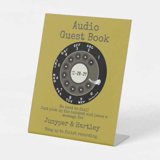 結婚のオーディオゲストブックブラックロータリーダイヤルアボカド 台座サイン (正面)