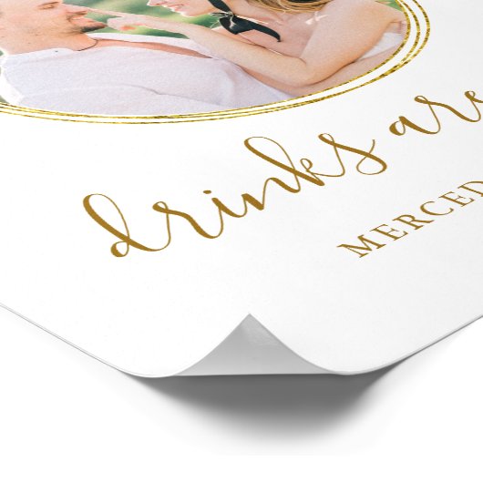 結婚のオープンバーパーソナライズされたエレガント金ゴールド写真 ポスター (角)