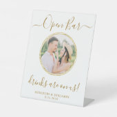 結婚のオープンバーパーソナライズされたエレガント金ゴールド写真 台座サイン (正面)