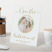 結婚のオープンバーパーソナライズされたエレガント金ゴールド写真 台座サイン (インサイチュ)