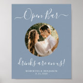 結婚のオープンバーパーソナライズされたダスティブルー写真 ポスター (正面)