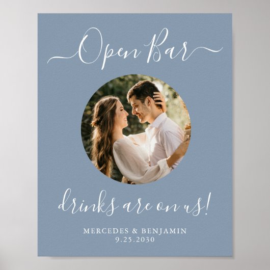 結婚のオープンバーパーソナライズされたダスティブルー写真 ポスター (正面)