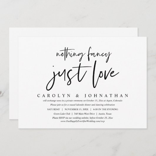 結婚のカジュアル駆け落ちファンシーは無し愛 招待状 (正面/裏面)