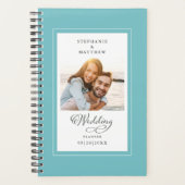 結婚のカスタムフォトアクア白エレガント文字 プランナー手帳 (正面)