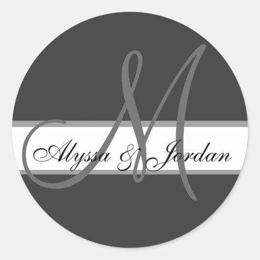 結婚のカスタムモノグラムと名前グレーシール ラウンドシール (正面)