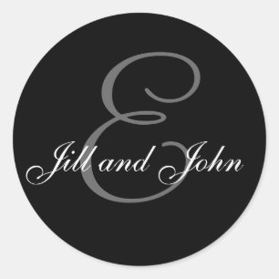 結婚のカスタムモノグラム&ネームブラック&グレーシール ラウンドシール