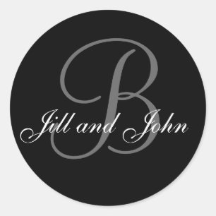 結婚のカスタムモノグラム&ネームブラック&グレーシール ラウンドシール