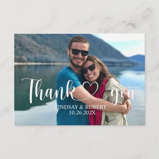 結婚のカスタム写真にモダンお礼をリラックス申し上げる エンクロージャーカード (正面)