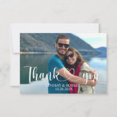 結婚のカスタム写真にモダンお礼をリラックス申し上げる サンキューカード (正面)