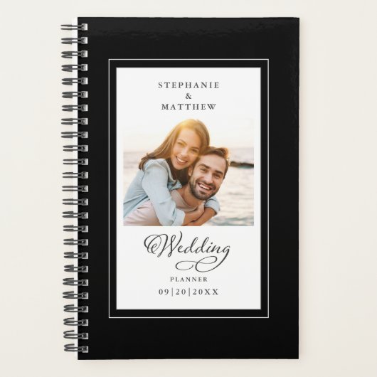 結婚のカスタム白黒エレガントScript プランナー手帳 (正面)