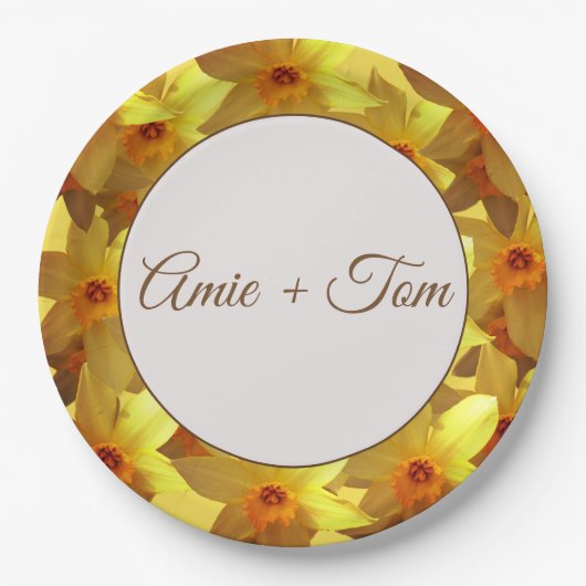 結婚のカスタム紙プレート，黄色のダッフォジル ペーパープレート (正面)