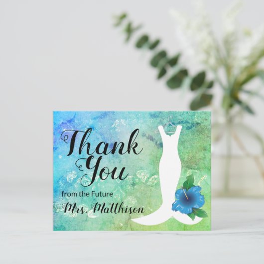 結婚のガウンビーチをテーマにしたブライダルありがとう ポストカード (スタンド正面)