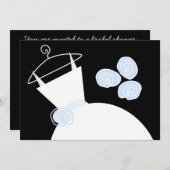 結婚のガウン青ブライダルシャワー横黒 招待状 (正面/裏面)