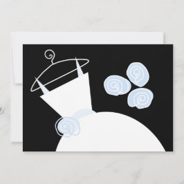 結婚のガウン青ブライダルシャワー横黒 招待状