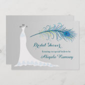 結婚のガウン、クジャク羽根ブライダルシャワー招待状 招待状 (正面/裏面)
