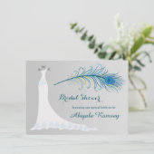 結婚のガウン、クジャク羽根ブライダルシャワー招待状 招待状 (スタンド正面)