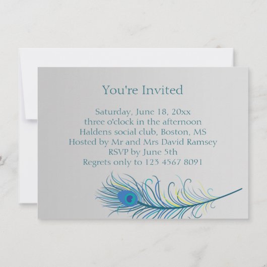 結婚のガウン、クジャク羽根ブライダルシャワー招待状 招待状 (裏面)