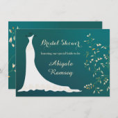 結婚のガウン、花オンティール(緑がかった色)ブライダルシャワー 招待状 (正面/裏面)