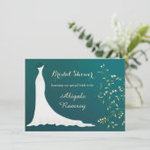 結婚のガウン、花オンティール(緑がかった色)ブライダルシャワー 招待状 (スタンド正面)