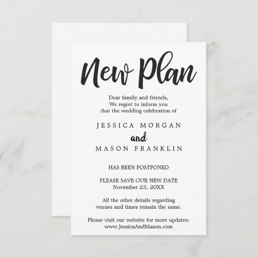 結婚のキャンセル – 延期 – 日付の変更 招待状 (正面/裏面)