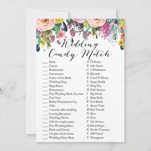 結婚のキャンディマッチ園ブライダルシャワーゲーム5x7 招待状 (正面)