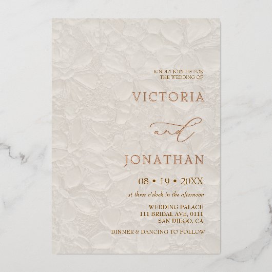 結婚のクラシックアイボリー 箔招待状 (正面)