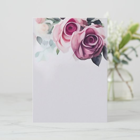 結婚のクラシック花の水彩バラはがき 招待状 (スタンド正面)