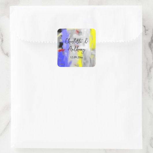 結婚のクリエイティブ抽象芸術アートブルーイエローホワイト スクエアシール (バッグ)