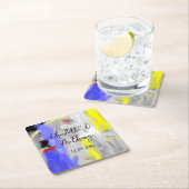 結婚のクリエイティブ抽象芸術アートブルーイエローホワイト スクエアペーパーコースター (インサイチュ)