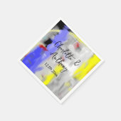 結婚のクリエイティブ抽象芸術アートブルーイエローホワイト スタンダードカクテルナプキン (角)