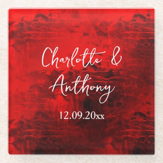 結婚のクリエイティブ抽象芸術アートワーク赤 ガラスコースター (正面)