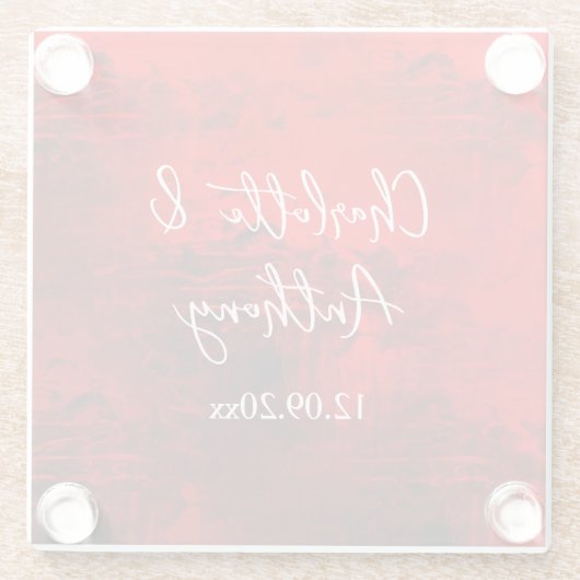 結婚のクリエイティブ抽象芸術アートワーク赤 ガラスコースター (裏面)