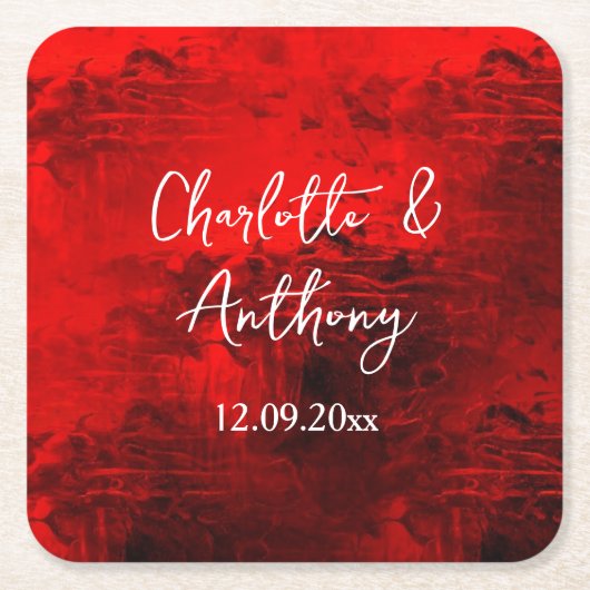 結婚のクリエイティブ抽象芸術アートワーク赤 スクエアペーパーコースター (正面)