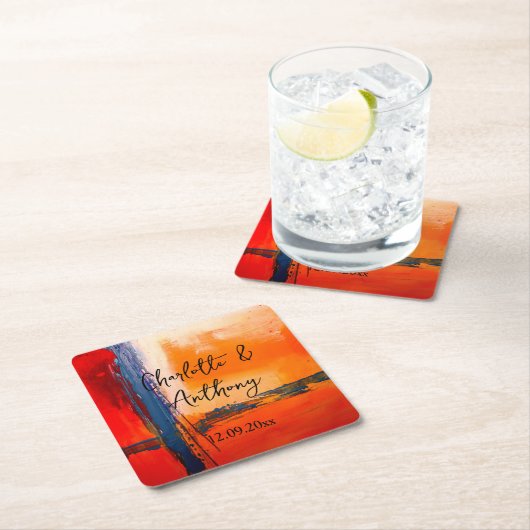 結婚のクリエイティブ抽象芸術アートワーク スクエアペーパーコースター (インサイチュ)