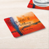 結婚のクリエイティブ抽象芸術アートワーク スクエアペーパーコースター (アングル)