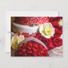 結婚のケーキとブーケ&リングや輪 招待状