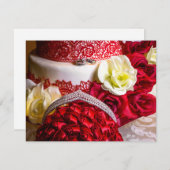 結婚のケーキとブーケ&リングや輪 招待状 (正面/裏面)