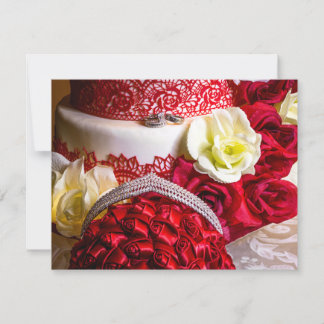 結婚のケーキとブーケ&リングや輪 招待状