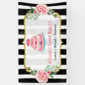 結婚のケーキデザイナー金ゴールドピンクフローラストライプの 横断幕 (縦)