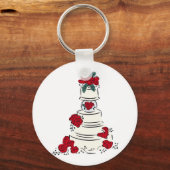 結婚のケーキ赤い花 キーホルダー (正面)
