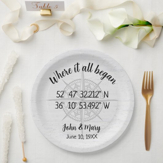 結婚のコンパスGPS座標 ペーパープレート (ウェディング)