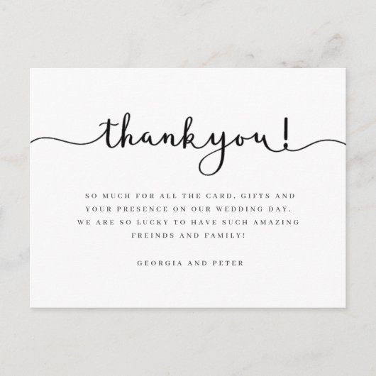 結婚のサンキューカードメッセージスクリプトフォント ポストカード (正面)