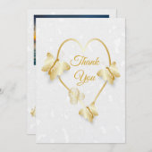 結婚のサンキューカード金ゴールドカラーハート蝶 招待状 (正面/裏面)