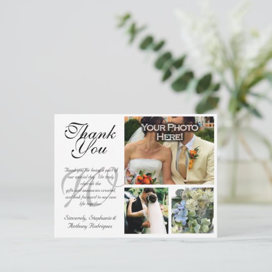 結婚のサンキューカード3写真カスタム写真 ポストカード (スタンド正面)