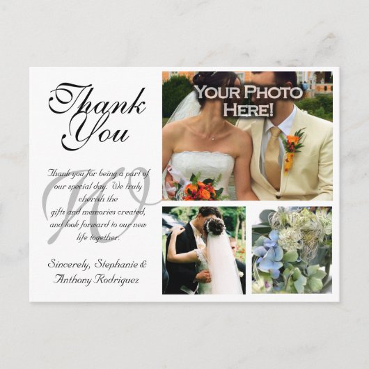 結婚のサンキューカード3写真カスタム写真 ポストカード (正面)