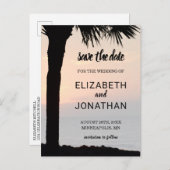 結婚のサンセットとパームツリーシルエットビーチシーン 案内ポストカード (正面/裏面)