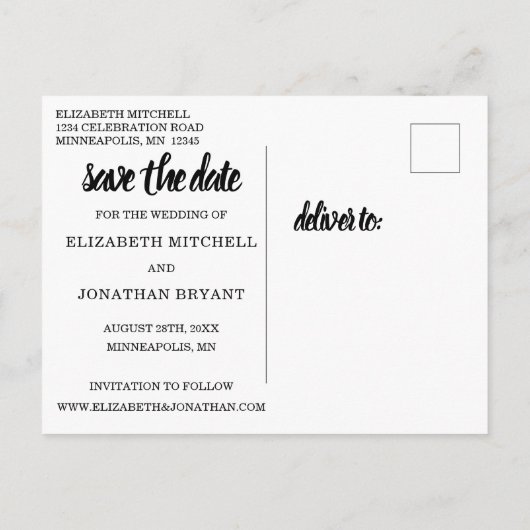 結婚のサンセットとパームツリーシルエットビーチシーン 案内ポストカード (裏面)