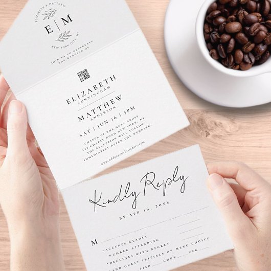 結婚のシエレガントッモダンクQR食事シンプルオプション オールインワン招待状