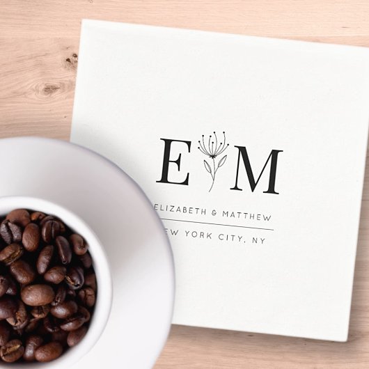 結婚のシックなエレガント葉のシックモダンモノグラム スタンダードカクテルナプキン